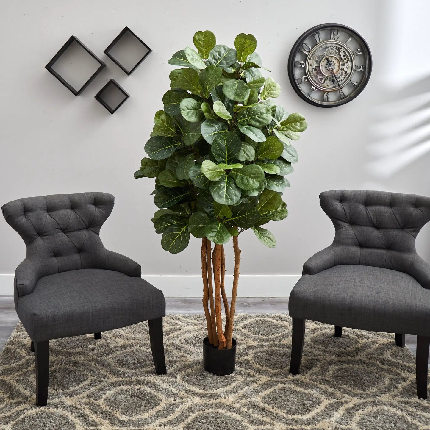 Nearly Natural fiddle leaf fig tree, 5 ft tall, multi-stem with green leaves in a pot on Tampa Home & Garden Store