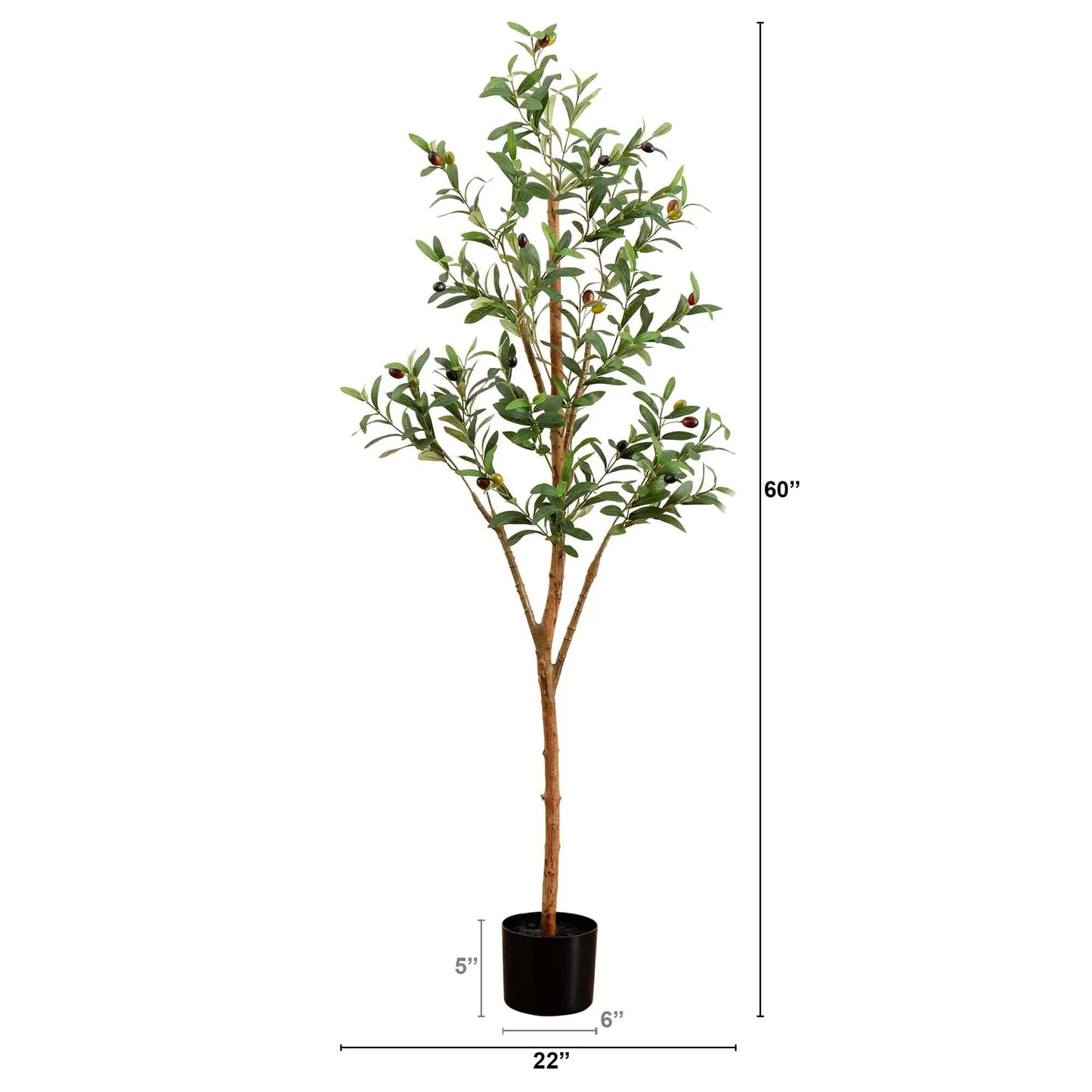 5 ft artificial olive tree with natural trunk in black pot by Nearly Natural on Tampa Home & Garden Store