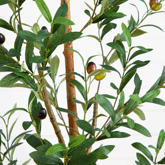 5 ft artificial olive tree with natural trunk, green foliage and olives, Nearly Natural on Tampa Home & Garden Store