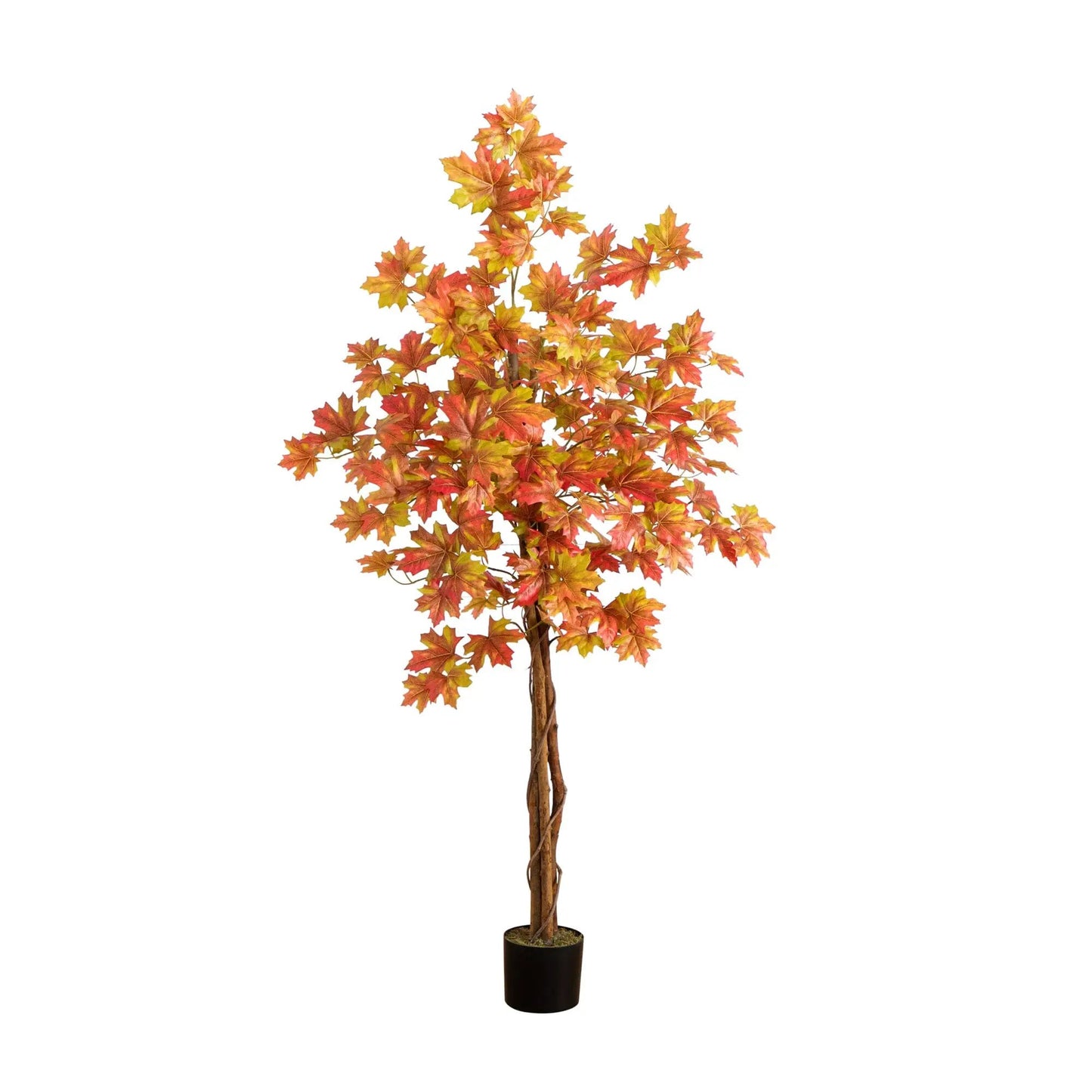 Artificial 5 ft Autumn Maple Tree by Nearly Natural in a black planter with autumn leaves on Tampa Home & Garden Store