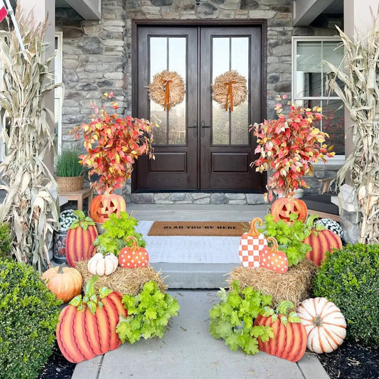 Autumn Ficus Artificial Tree with Smoky Leaves by Nearly Natural, pair flanking a doorway on Tampa Home & Garden Store