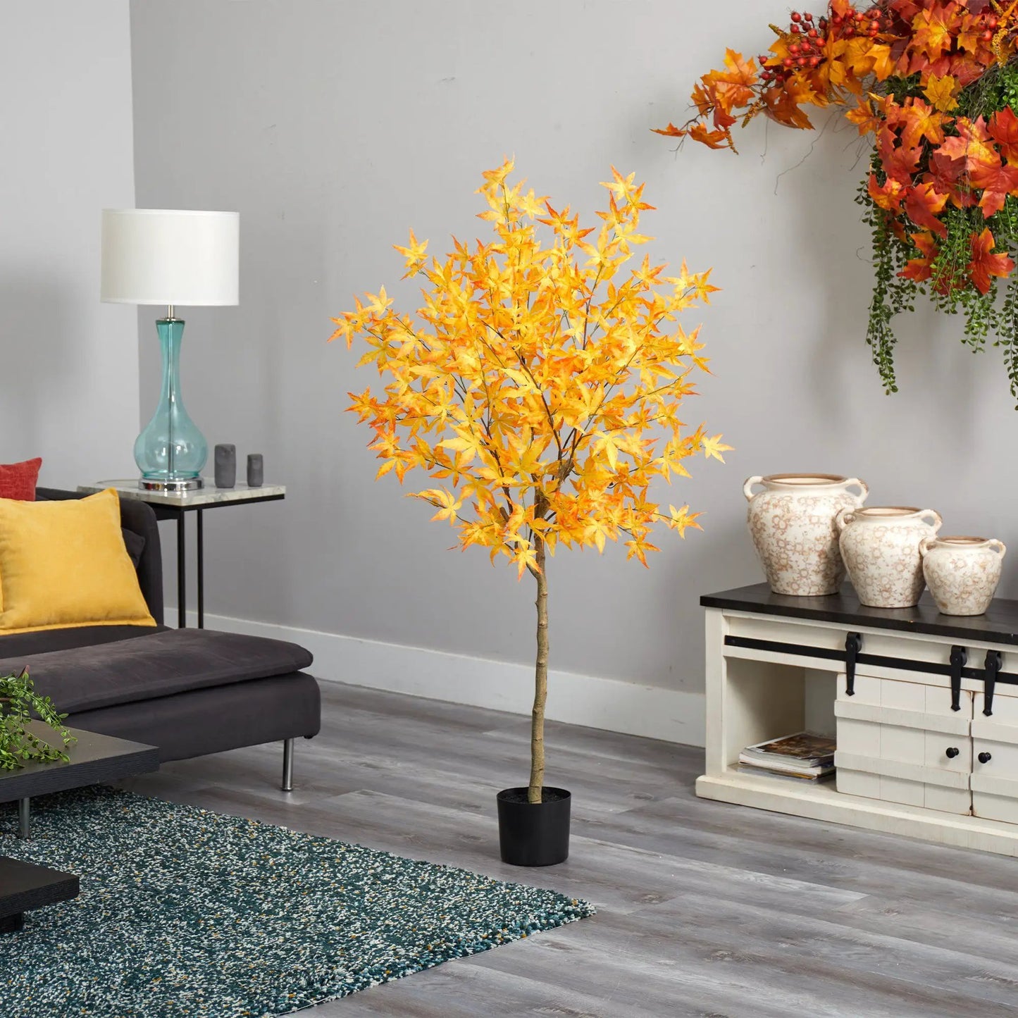 Autumn Maple artificial tree, 5 ft tall, yellow-orange leaves, Nearly Natural on Tampa Home & Garden Store