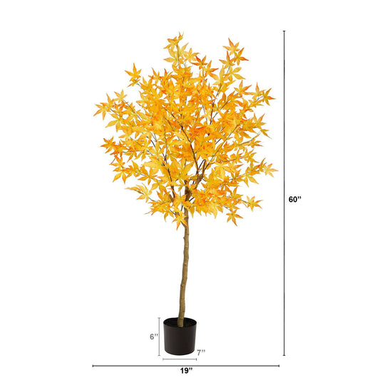 Autumn Maple Artificial Tree, 5 ft tall, Nearly Natural, orange foliage in a black pot on Tampa Home & Garden Store