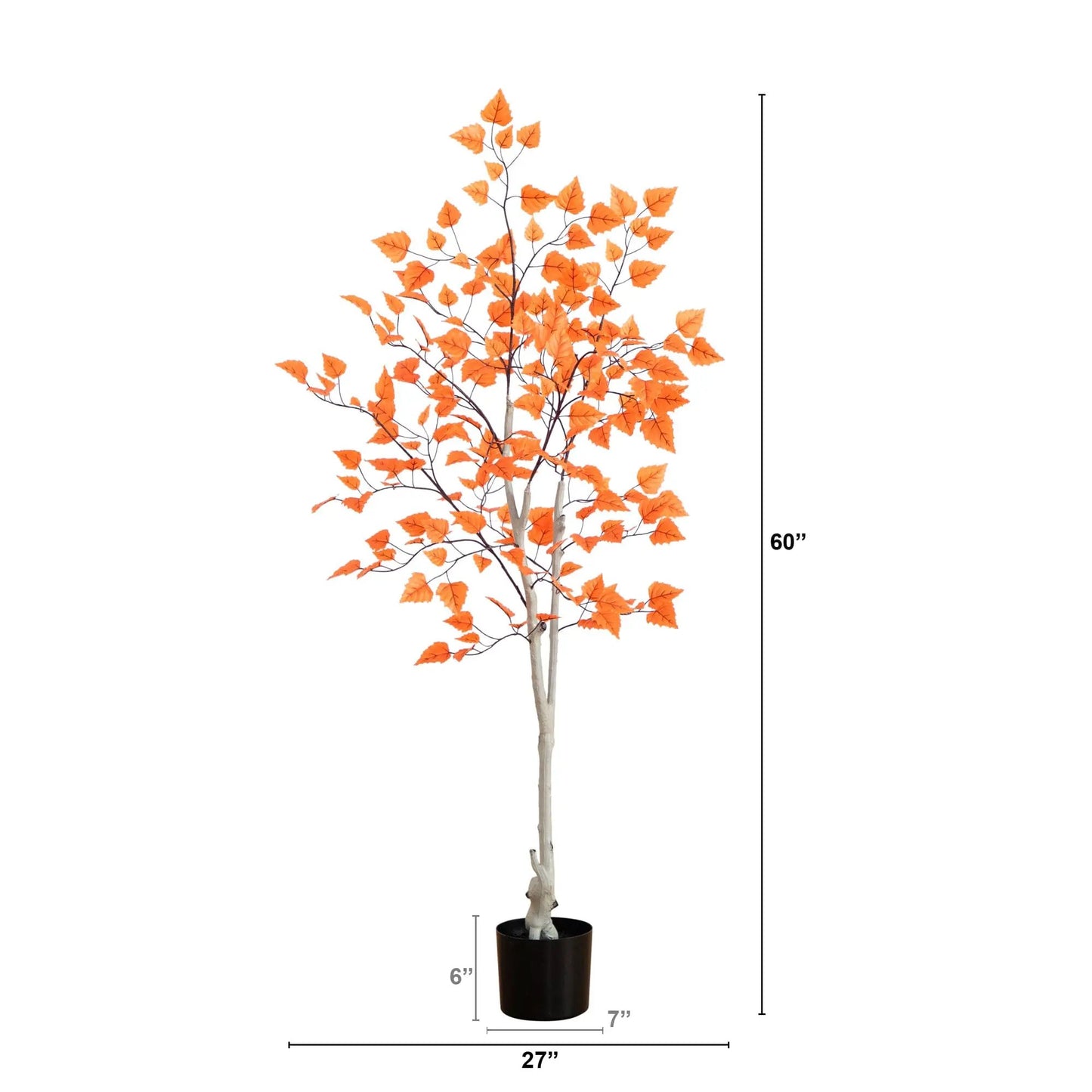 Autumn Paper Birch artificial tree orange leaves in a black pot by Nearly Natural 60in tall on Tampa Home & Garden Store