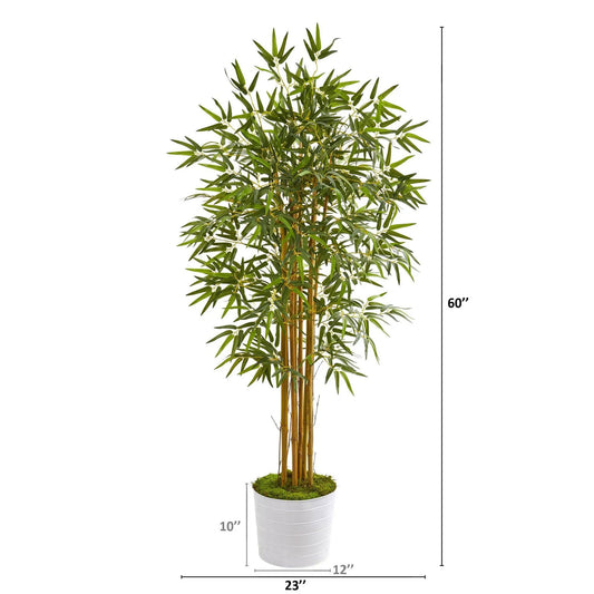 5 ft bamboo artificial tree in white tin planter by Nearly Natural on Tampa Home & Garden Store