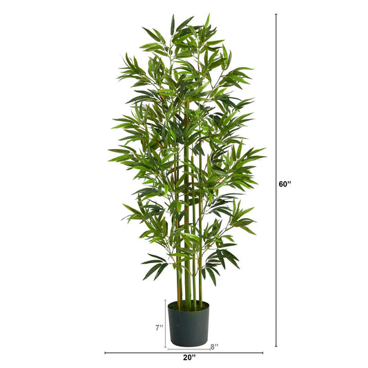 5 ft Bamboo Artificial Tree with green leaves in a black planter for living room decor on Tampa Home & Garden Store