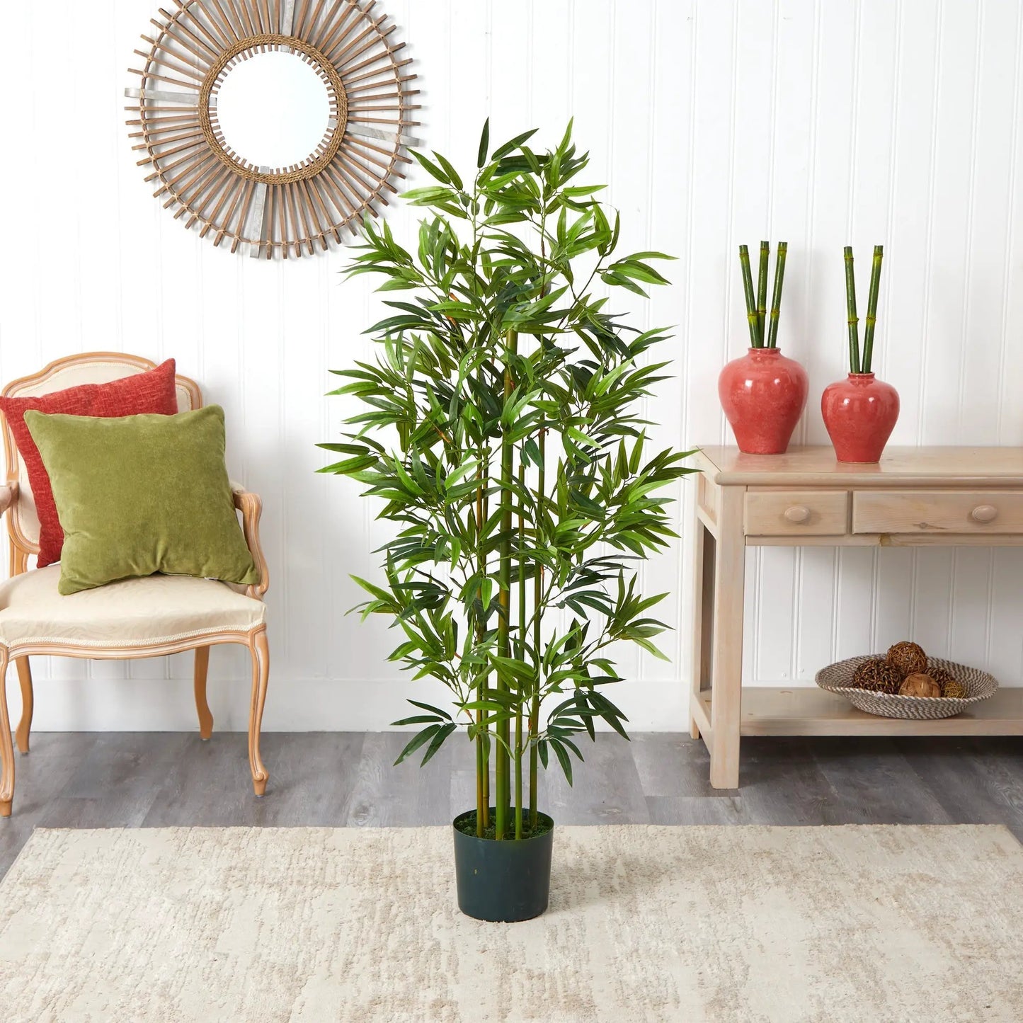 5 ft Bamboo Artificial Tree for living room decor by Nearly Natural in a black pot on Tampa Home & Garden Store