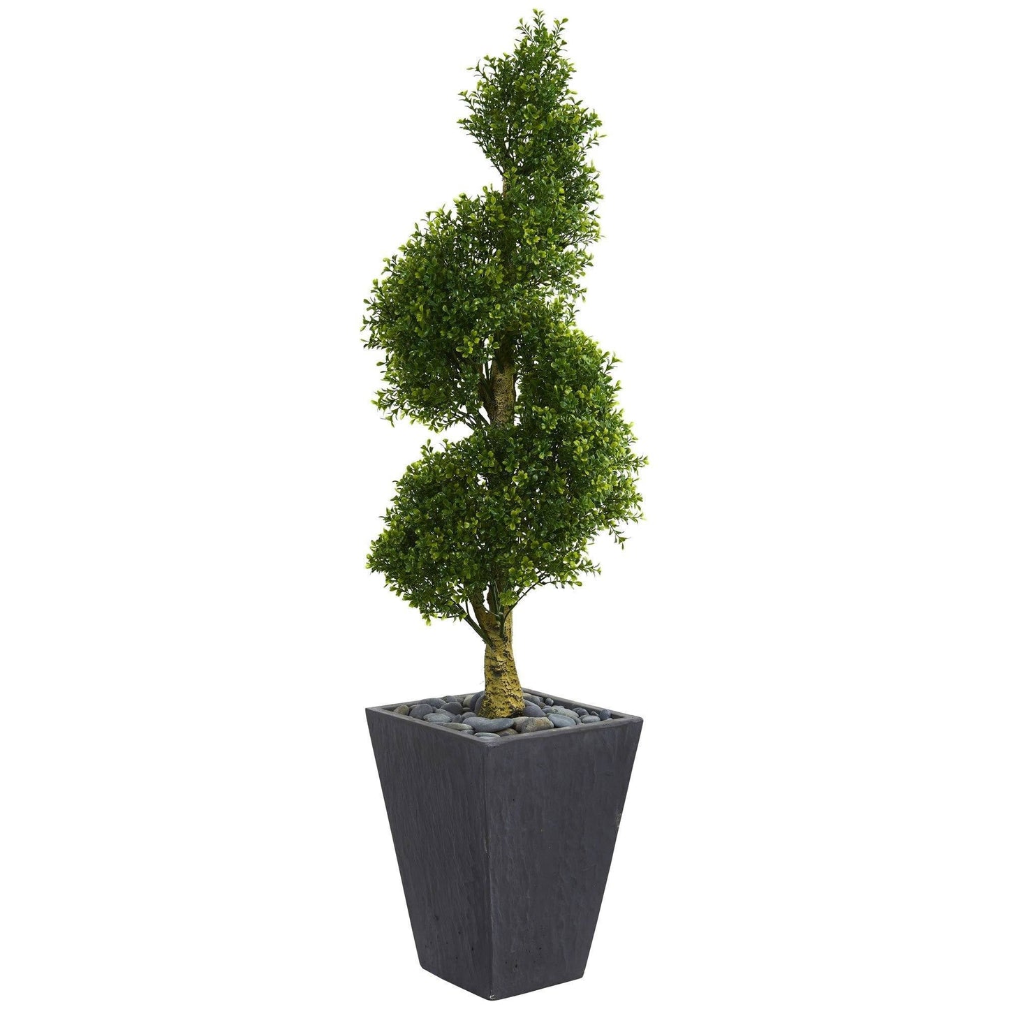 Nearly Natural 5 ft Boxwood Spiral Topiary in slate planter, artificial indoor/outdoor on Tampa Home & Garden Store