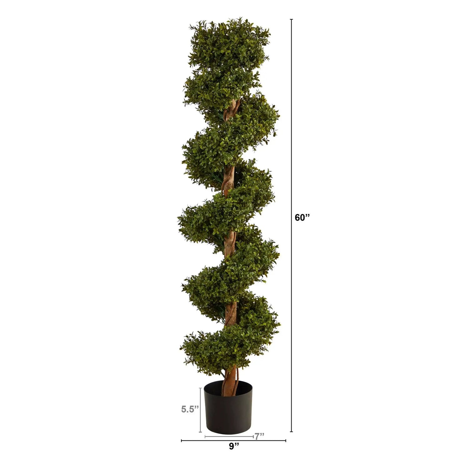 5 ft boxwood topiary spiral tree by Nearly Natural in black planter for indoor outdoor use on Tampa Home & Garden Store