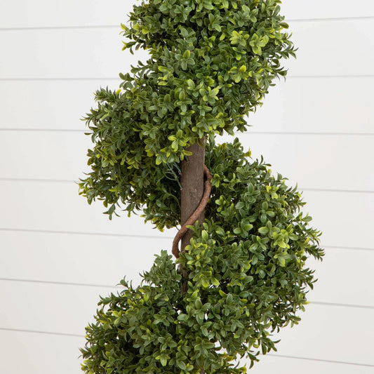 Boxwood topiary spiral tree 5 ft Nearly Natural artificial indoor outdoor on Tampa Home & Garden Store