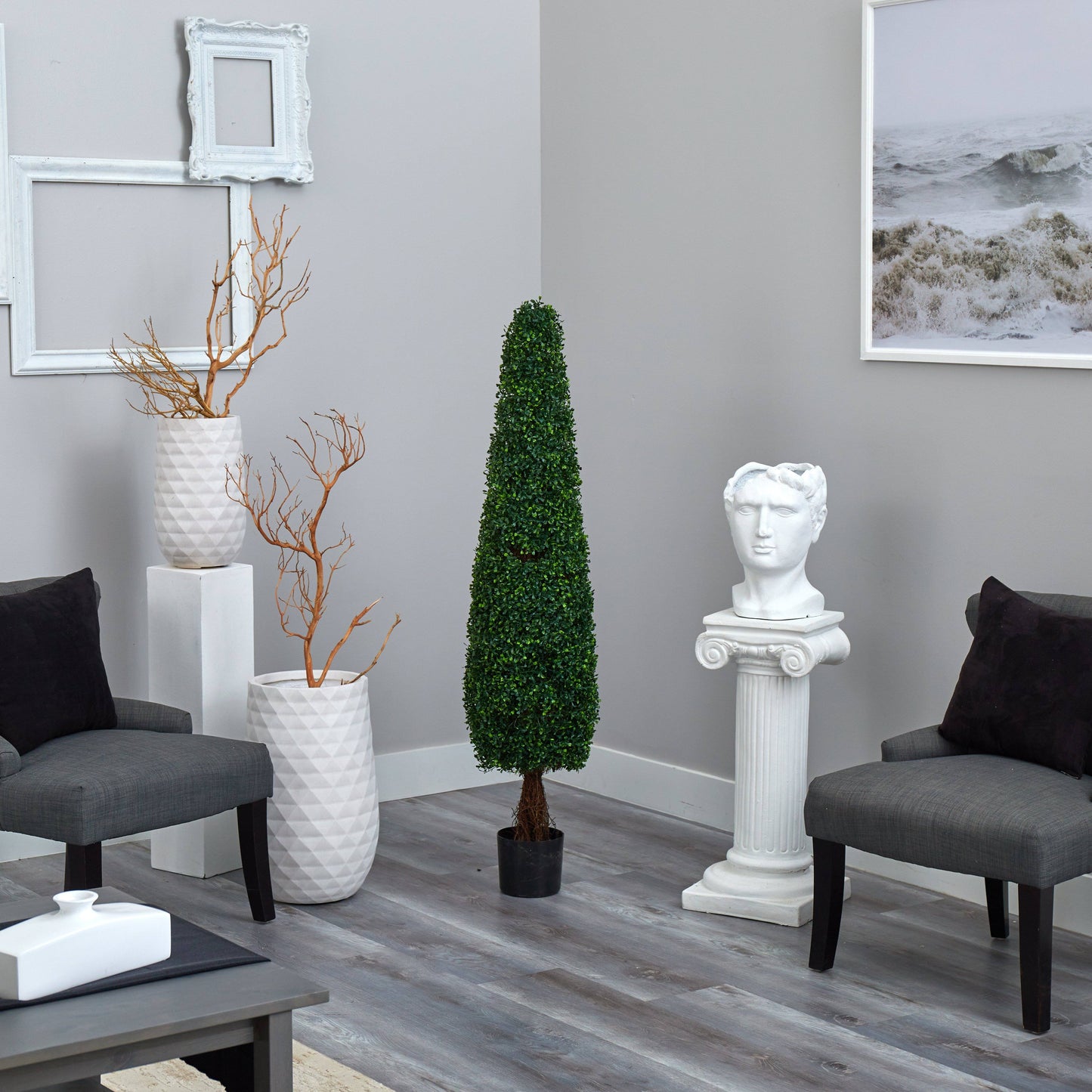 5 ft boxwood topiary tree Nearly Natural UV resistant indoor/outdoor green in black pot on Tampa Home & Garden Store