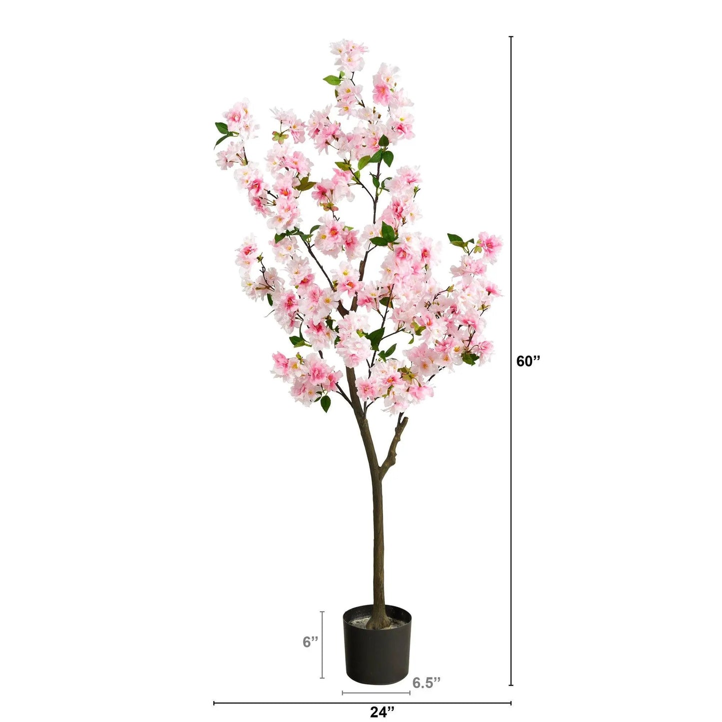 Five Foot Cherry Blossom Artificial Tree by Nearly Natural with pink blooms in a black pot on Tampa Home & Garden Store