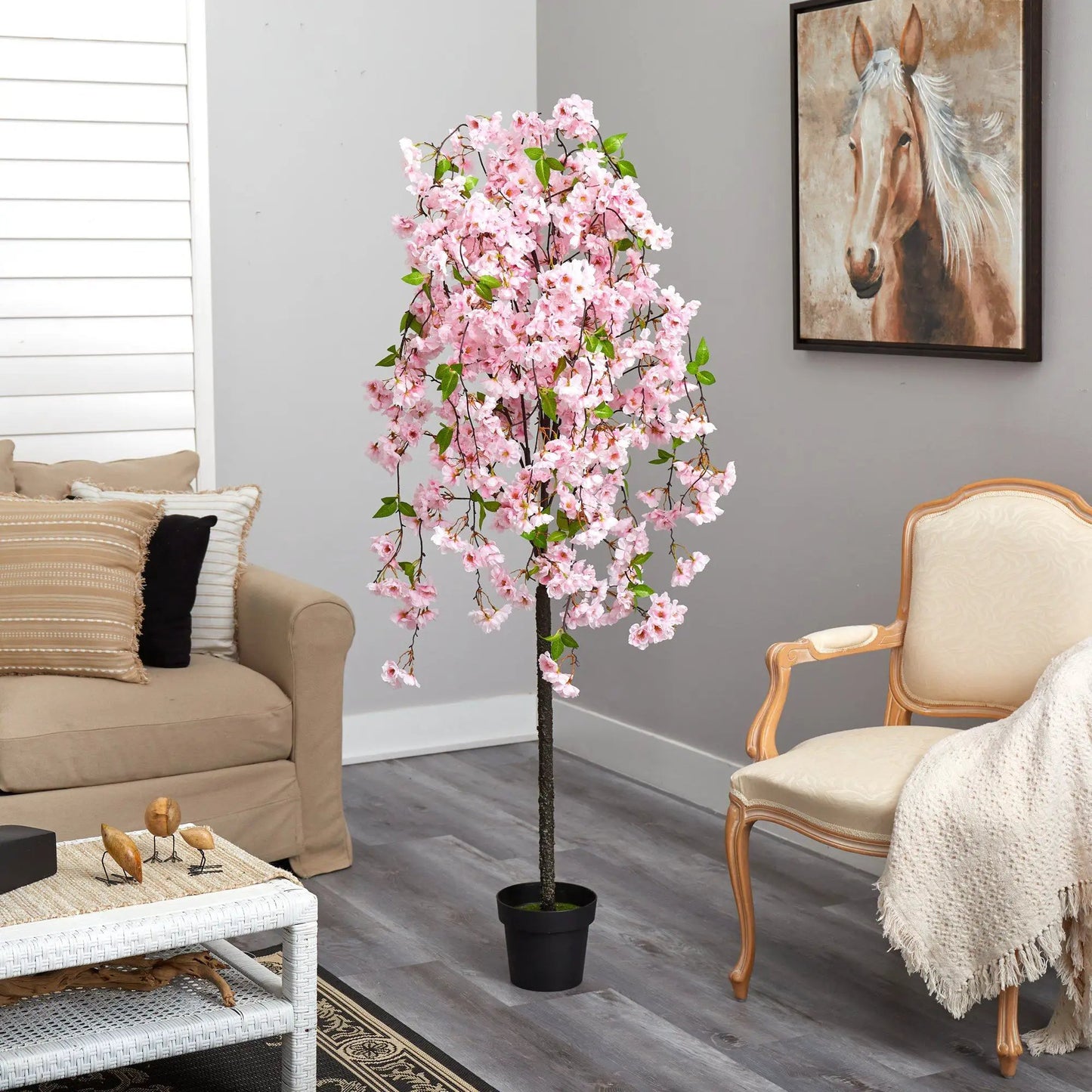 Five Foot Artificial Pink Cherry Blossom Tree by Nearly Natural with pink blossoms on Tampa Home & Garden Store