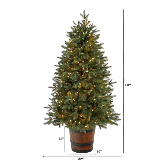 Colorado Aspen Pre-Lit Porch Tree, 60-in Nearly Natural pine with lights in wood planter on Tampa Home & Garden Store