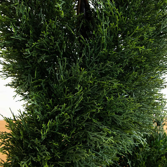 5 ft double cypress spiral topiary foliage close-up in dense green artificial needles on Tampa Home & Garden Store