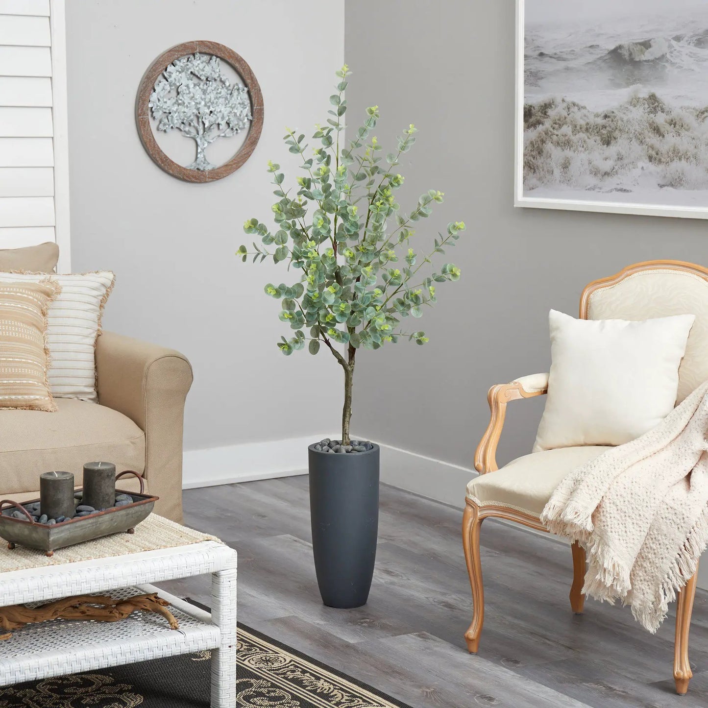 5’ Eucalyptus Artificial Tree in Gray Planter - Tampa Home & Garden Store