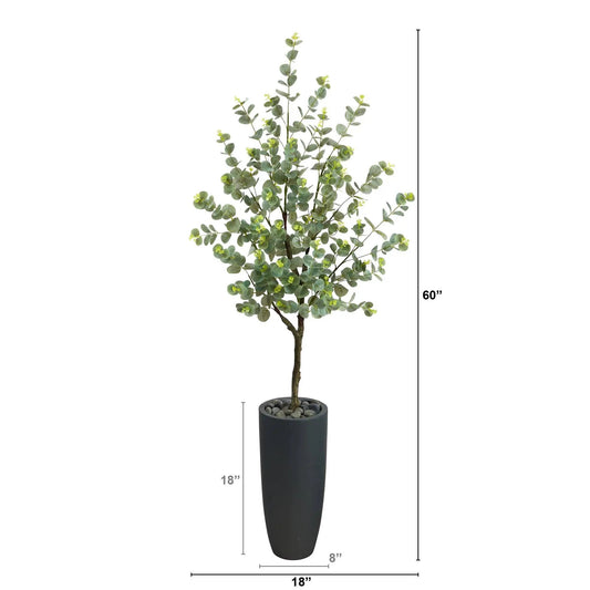 Artificial Eucalyptus Tree, 5 ft, in gray planter by Nearly Natural on Tampa Home & Garden Store