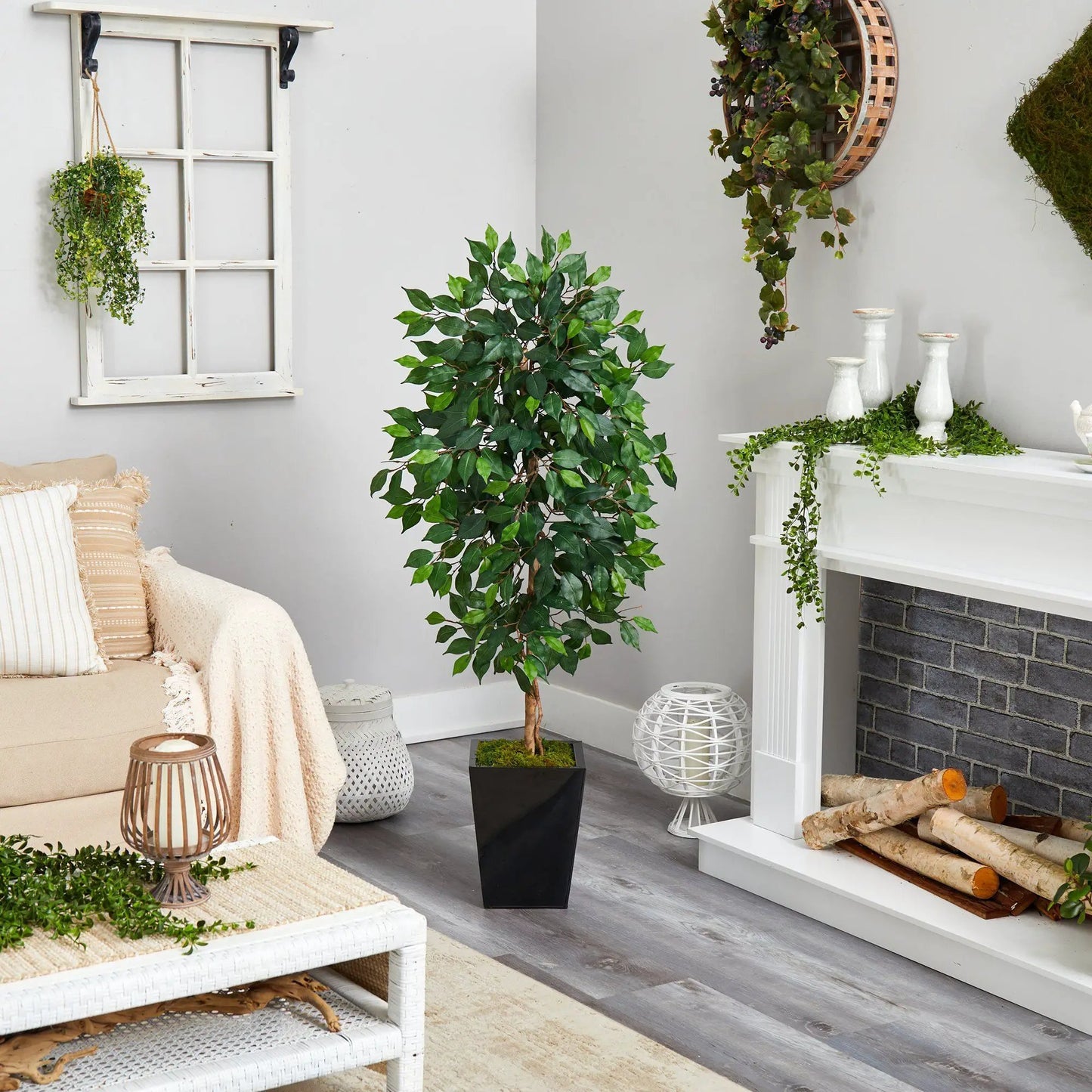 5 ft Ficus Artificial Tree in black metal planter Nearly Natural on Tampa Home & Garden Store