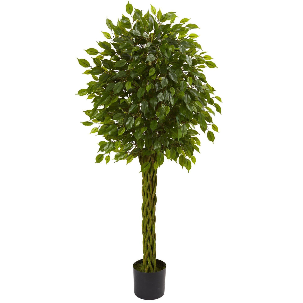 Nearly Natural 5' Ficus Artificial Tree with Woven Trunk UV Resistant indoor/outdoor in black pot on Tampa Home & Garden Store