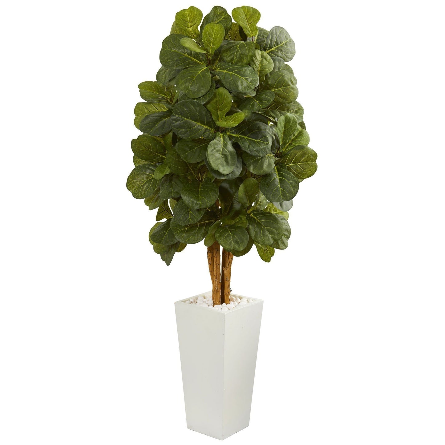 5’ Fiddle Leaf Artificial Tree in White Tower Planter with lush green leaves Nearly Natural on Tampa Home & Garden Store