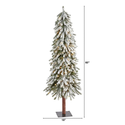 5 ft flocked Alpine Christmas Tree with 200 lights on a square metal stand by Nearly Natural on Tampa Home & Garden Store