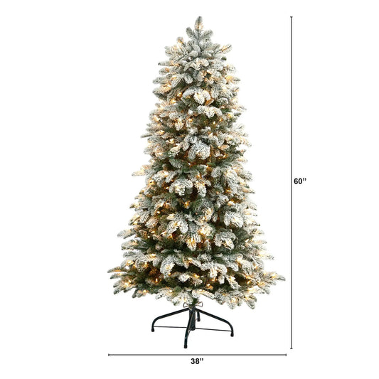 Flocked NC Fir Christmas Tree with 350 Lights by Nearly Natural on a sturdy metal stand on Tampa Home & Garden Store