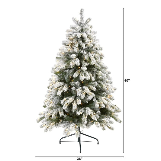 5’ Flocked South Carolina Spruce Artificial Christmas Tree with 300 Clear Lights and 621 Bendable Branches - Tampa Home & Garden Store