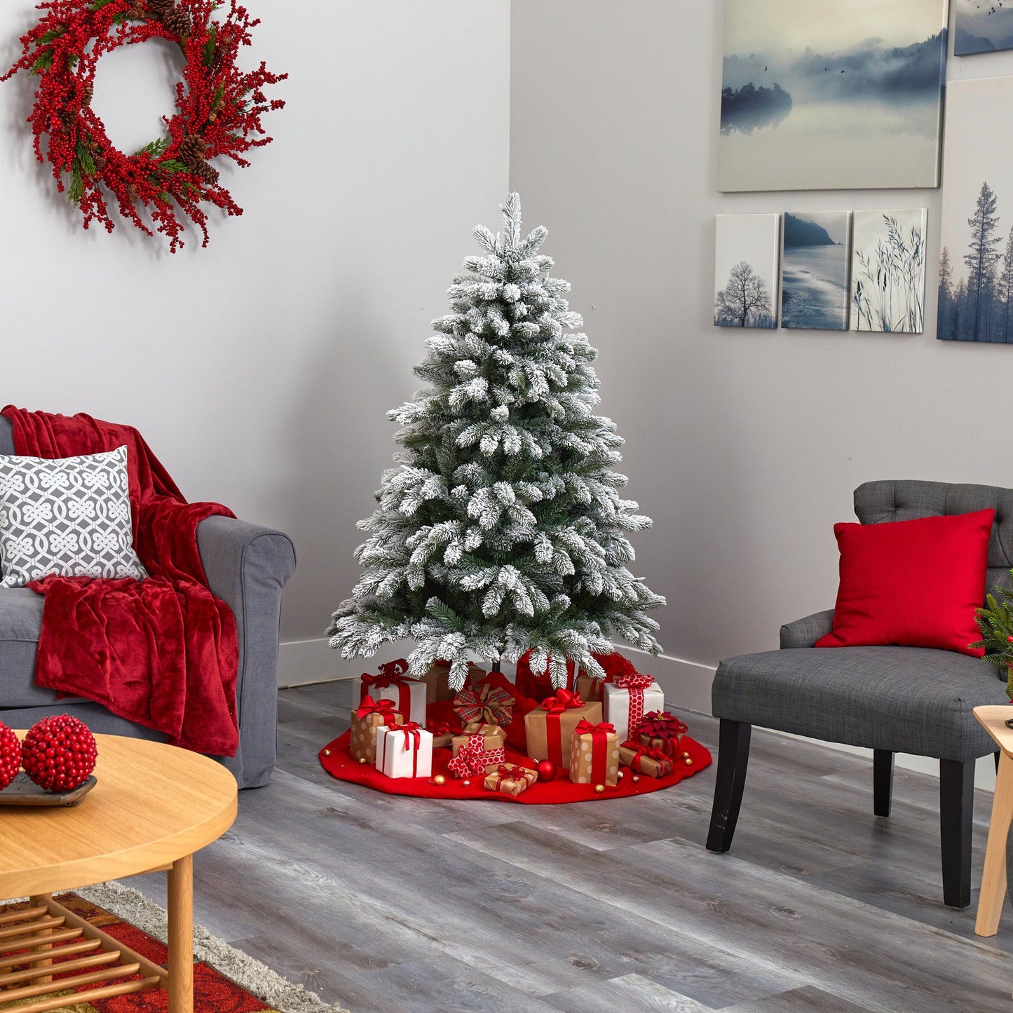 5 ft Flocked South Carolina Spruce Christmas Tree with snow-dusted needles on Tampa Home & Garden Store