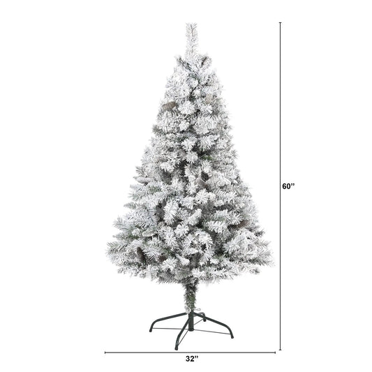 Nearly Natural 5 ft flocked white river mountain pine Christmas tree with pinecones on Tampa Home & Garden Store