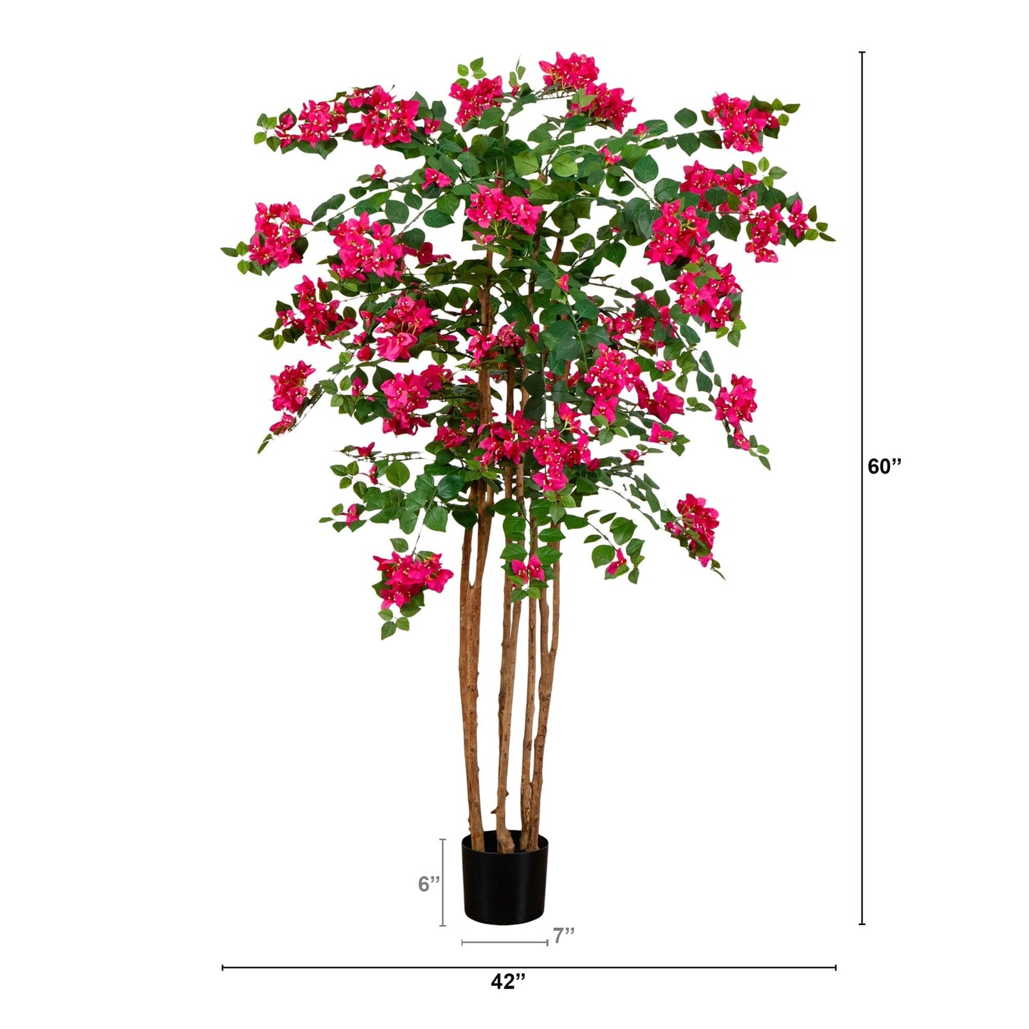 5' artificial bougainvillea tree by Nearly Natural with blooms and green leaves in black planter on Tampa Home & Garden Store