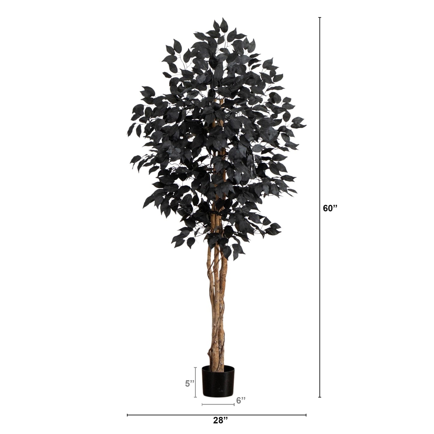 5 ft Nearly Natural Black Ficus Artificial Tree with natural trunk on Tampa Home & Garden Store