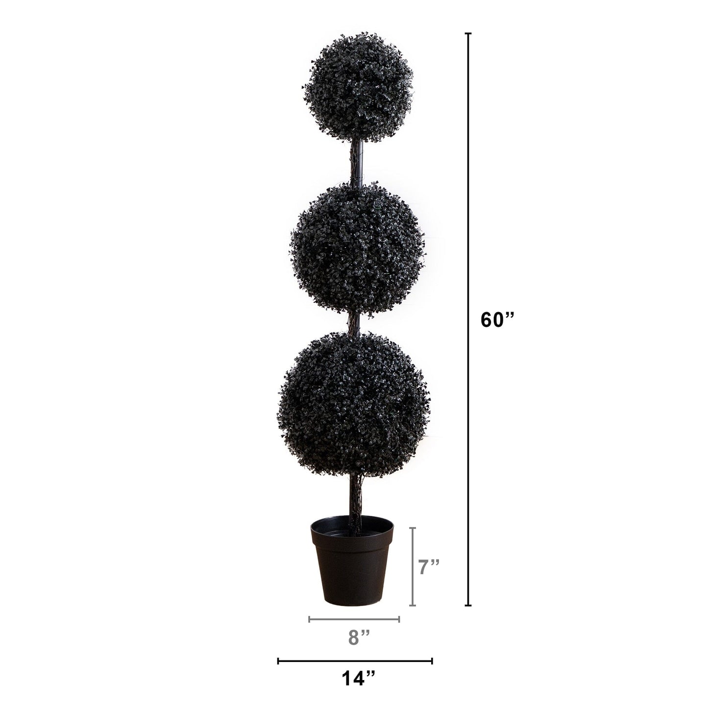 5' UV resistant Halloween black artificial triple-ball boxwood topiary in brown pot indoor/outdoor on Tampa Home & Garden Store