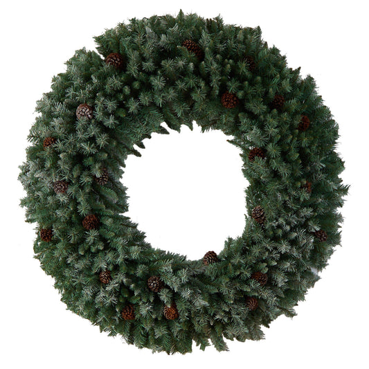 5 ft Giant Flocked Christmas Wreath with Pinecones by Nearly Natural, green foliage on Tampa Home & Garden Store
