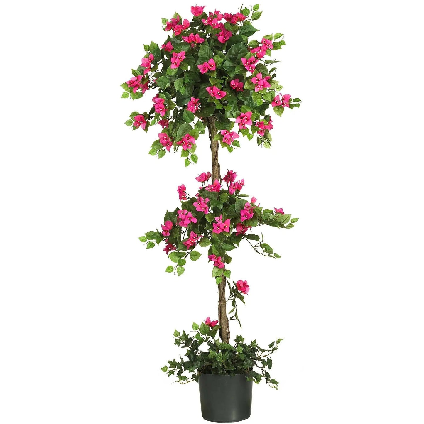 5 Foot Mini Bougainvillea Topiary with pink blooms and green leaves in pot Nearly Natural on Tampa Home & Garden Store