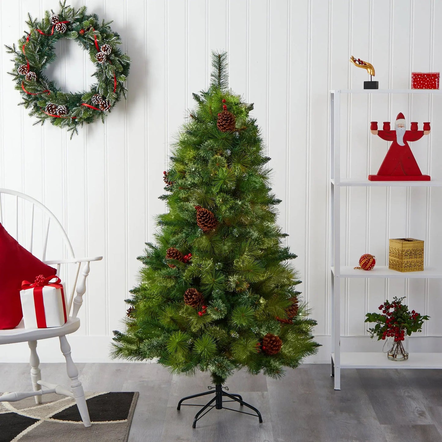Montana Pine Christmas Tree 510 Bendable Branches with pinecones by Nearly Natural on Tampa Home & Garden Store