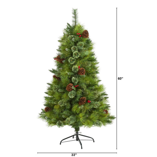 Montana Pine Christmas Tree 510 Bendable Branches with green pine and cones on metal stand on Tampa Home & Garden Store
