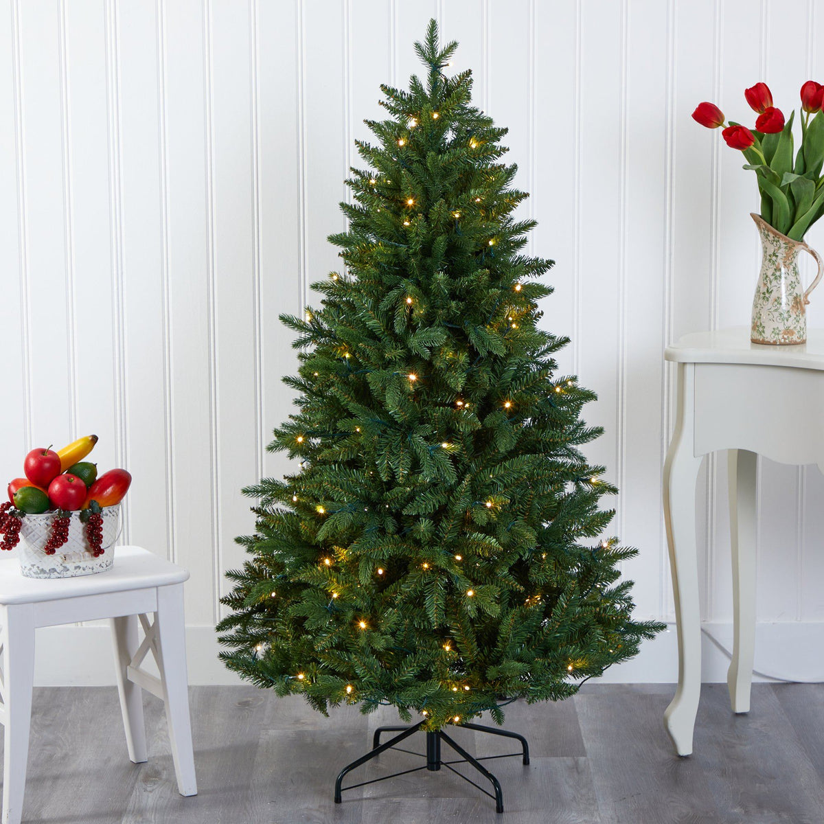 5 ft New Hampshire Fir artificial Christmas tree with 150 LED lights by Nearly Natural on Tampa Home & Garden Store