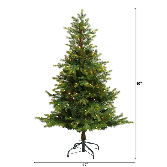 5 ft North Carolina Spruce artificial Christmas tree by Nearly Natural with clear lights on Tampa Home & Garden Store