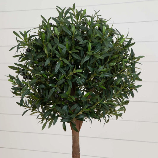 5 Foot Olive Topiary Artificial Tree by Nearly Natural with dark green leaves and olives on Tampa Home & Garden Store