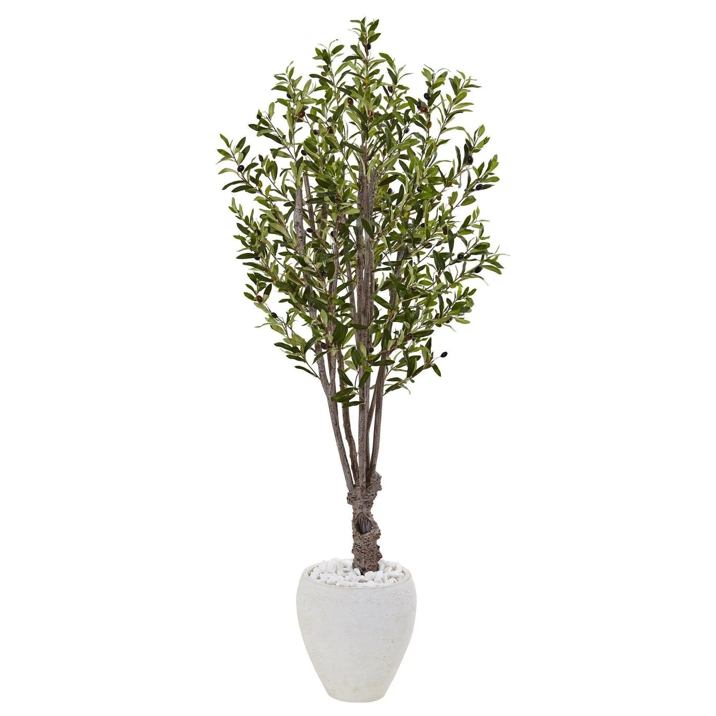 Artificial Olive Tree in White Oval Planter with leaves and olives, Nearly Natural on Tampa Home & Garden Store