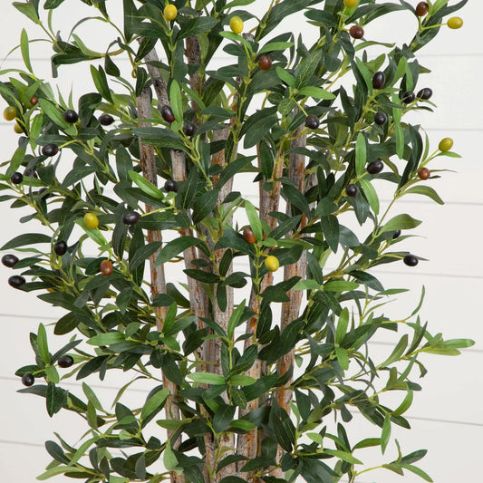 Artificial olive tree with green leaves and olives on slender brown trunks by Nearly Natural on Tampa Home & Garden Store