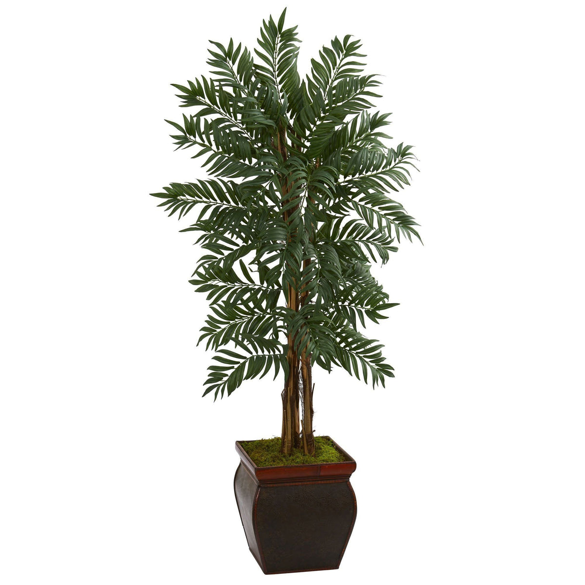5-foot Parlor Palm artificial tree in wooden planter with moss Nearly Natural on Tampa Home & Garden Store
