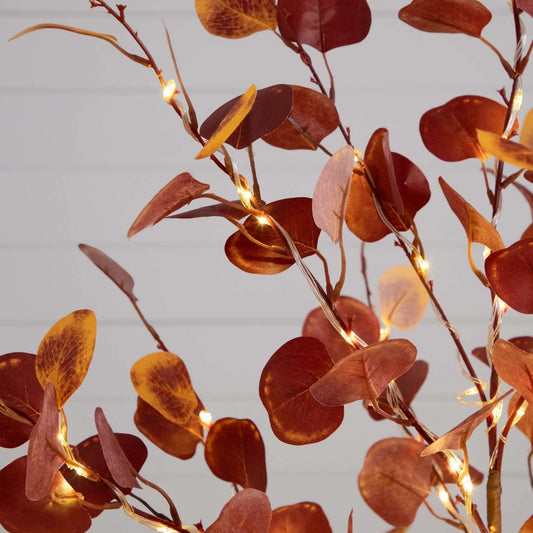 5 ft Pre-Lit Autumn Eucalyptus Tree with 220 LEDs, coppery autumn leaves and warm white lights on Tampa Home & Garden Store