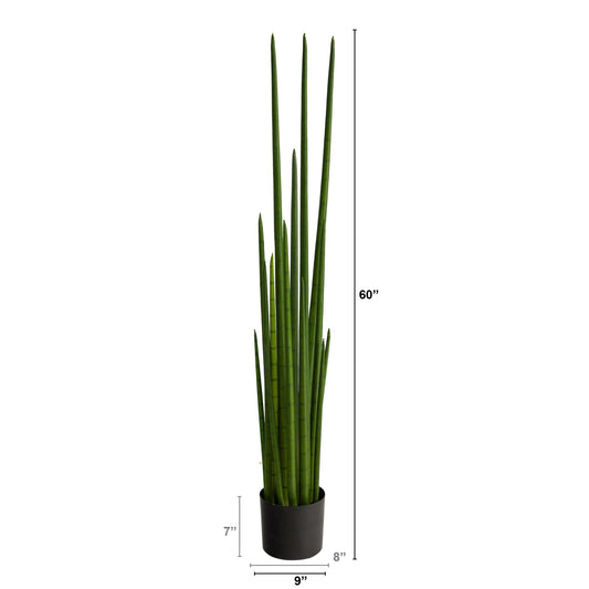 5’ Sansevieria Snake Artificial Plant by Nearly Natural in a black pot on Tampa Home & Garden Store
