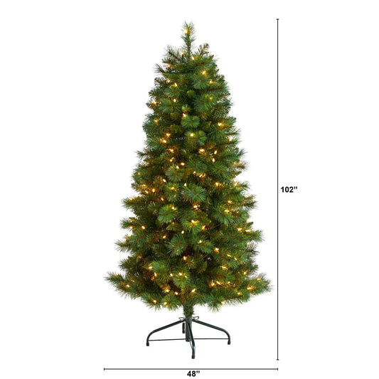 5 ft Slim West Virginia Pine Christmas Tree with 200 warm white lights on metal stand on Tampa Home & Garden Store