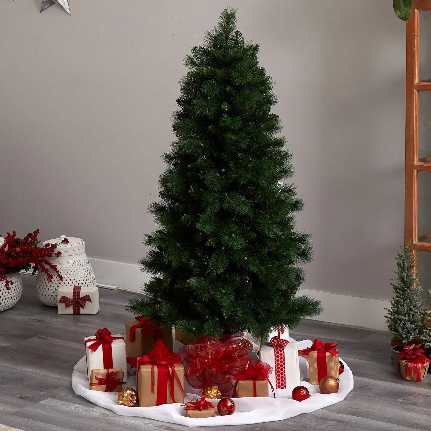 5 ft Slim West Virginia Pine Christmas Tree by Nearly Natural with 200 lights for compact spaces on Tampa Home & Garden Store