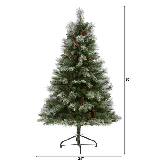 Snowy French Alps Pine artificial Christmas tree with frosted needles and pinecones on Tampa Home & Garden Store