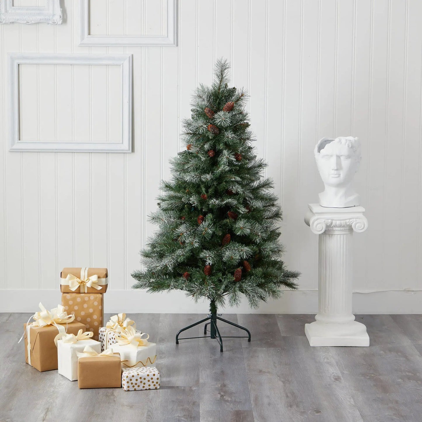 Snowy French Alps Pine Christmas Tree with snow-dusted needles and pinecones Nearly Natural on Tampa Home & Garden Store