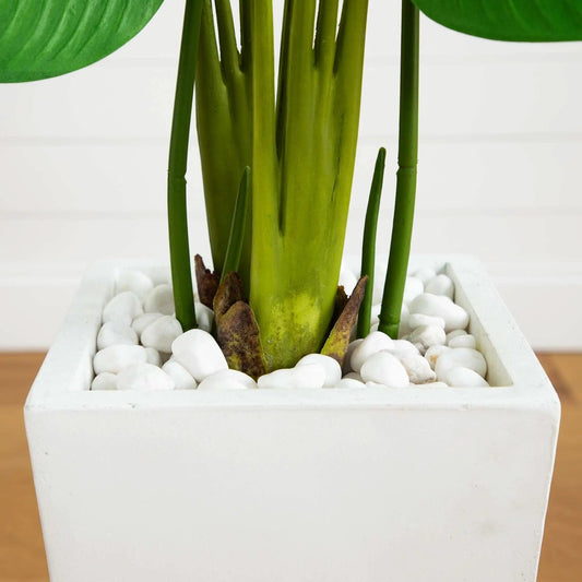 Travelers Palm artificial tree in white planter with white stones Nearly Natural on Tampa Home & Garden Store