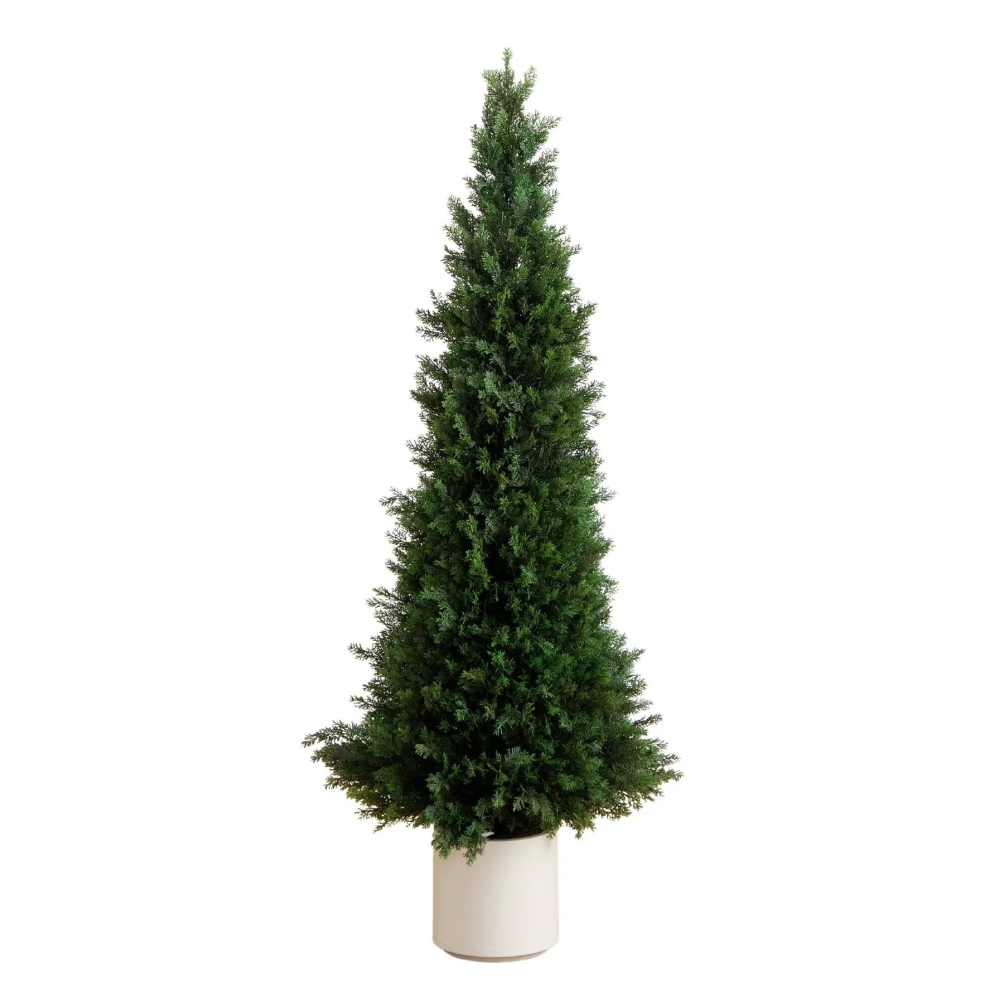Artificial 5 ft UV resistant cedar tree in a white planter by Nearly Natural on Tampa Home & Garden Store